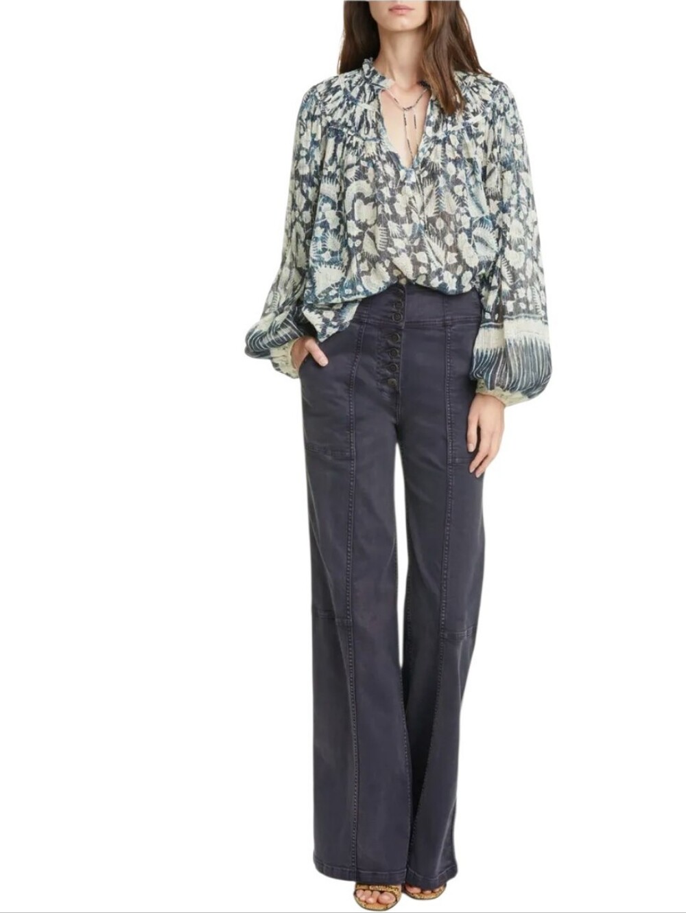 Ulla Johnson Greer Wide Leg Jeans Fadef Charcoal Women's 6